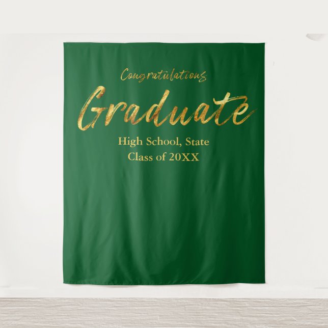 Tapiz Guión de oro verde Felicitaciones Graduado (Anverso)