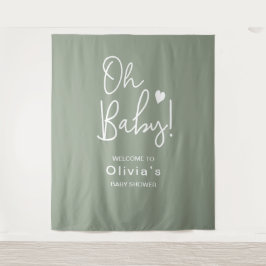 Tapiz Guión moderno Neutral Green Baby Shower Oh Baby