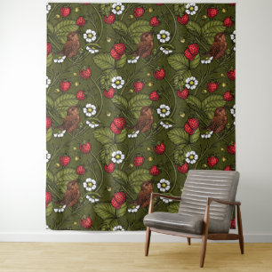 Tapiz Guirnaldas y fresas en verde oscuro