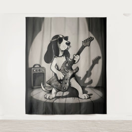 Tapiz Guitarrista Basset Hound Estrella de Rock Retro Mo