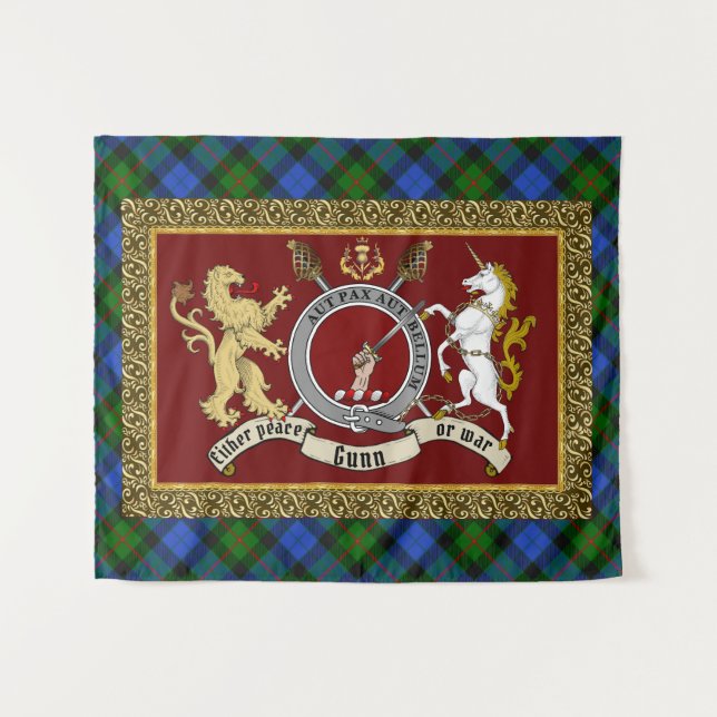Tapiz Gunn Clan Badge & Tartan (Anverso (horizontal))