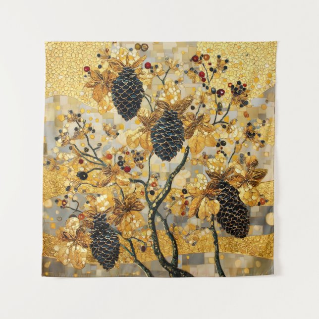 Tapiz gustav klimt Rustic Pinecone Holiday Winter Bathro (Anverso)