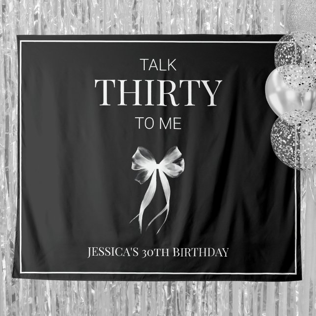Tapiz Habla Treinta para mí White Bow Fiesta de cumpleañ (Talk Thirty to Me White Bow 30th Birthday Party Tapestry)