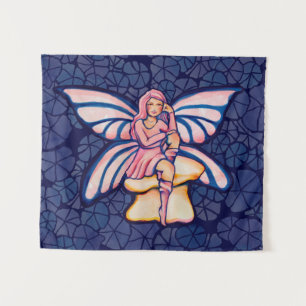 Tapiz Hadas de hongos rosados acuarela arte Fe