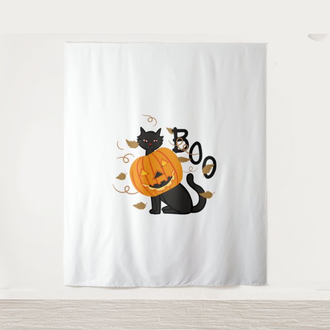 Tapiz Halloween Black cat Boo (Anverso)