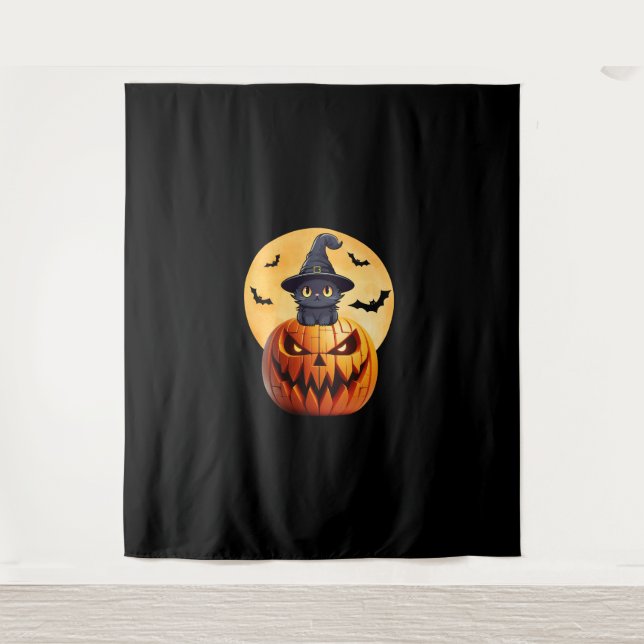 Tapiz Halloween Black Cat Pumpkin trae emoción a los hom (Anverso)