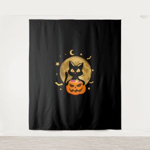 Tapiz Halloween Black Cat Scary Calabaza en la luna de l