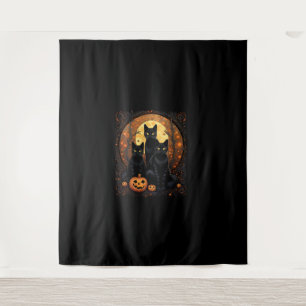 Tapiz Halloween Black Cat Van Gogh Witch Kawaii Pumpkin