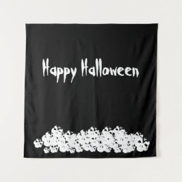 Tapiz Halloween calaveras blancas negras apilan texto pe