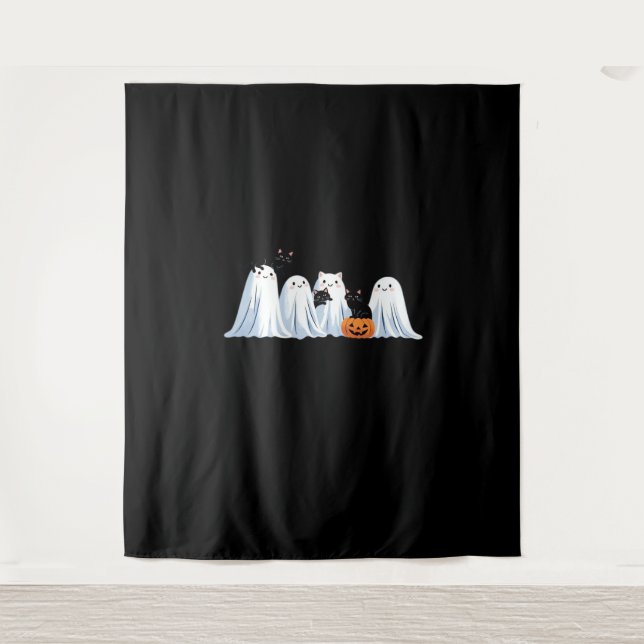 Tapiz Halloween con fantasmas y gatos negros - Mares esp (Anverso)