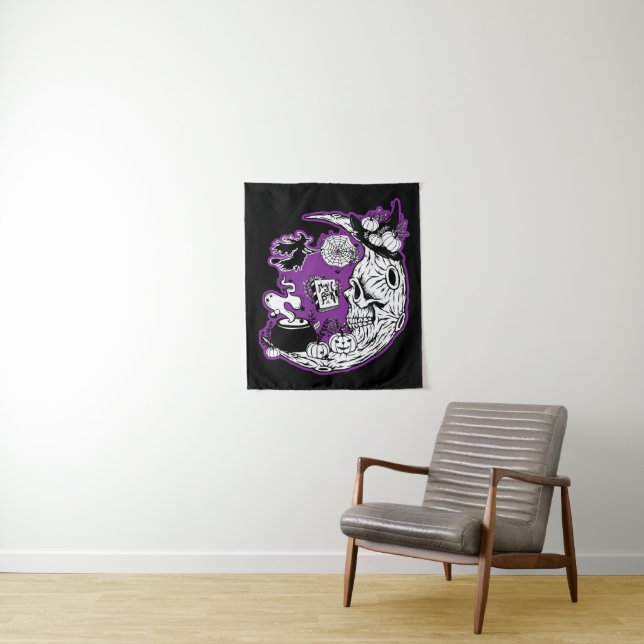 Tapiz Halloween Crescent Moon Witch Skull (In situ)