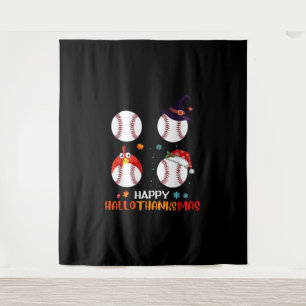 Tapiz Halloween De Béisbol Y Feliz Navidad