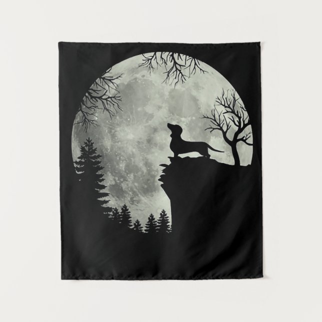 Tapiz Halloween De Dachshund Y Moon (Anverso)