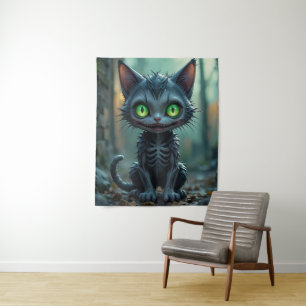 Tapiz Halloween de Gato Negro Gótico Encantado con vibra