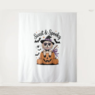 Tapiz Halloween de perro dulce y fantasmagórico