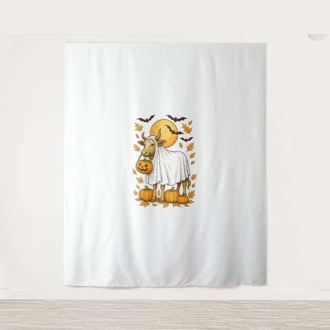 Tapiz Halloween de vacas en el Highland Cow con disfraz  (Anverso)