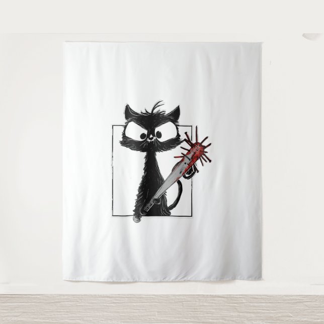 Tapiz Halloween del Béisbol de Gato Negro (Anverso)