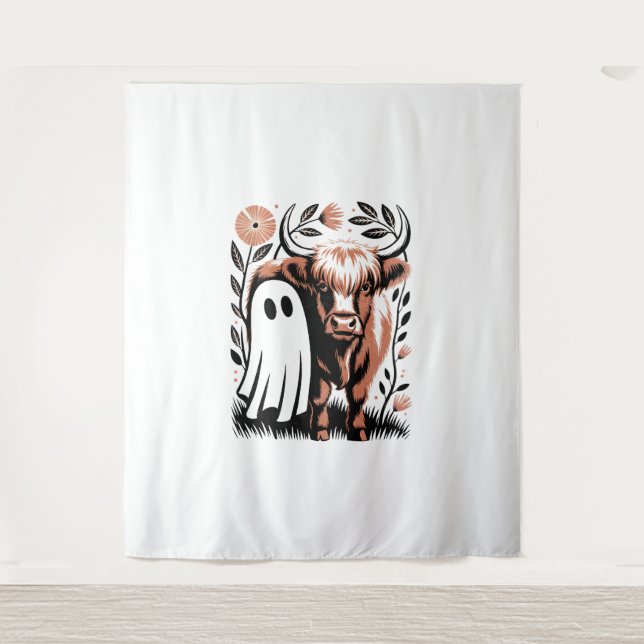 Tapiz Halloween del fantasma de las vacas rurales rusas (Anverso)
