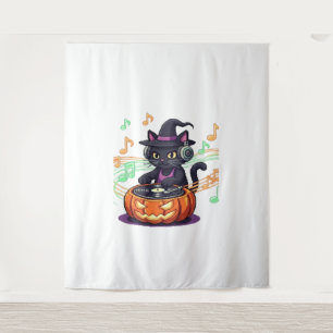 Tapiz Halloween del gato Dj camiseta sobredimensionada