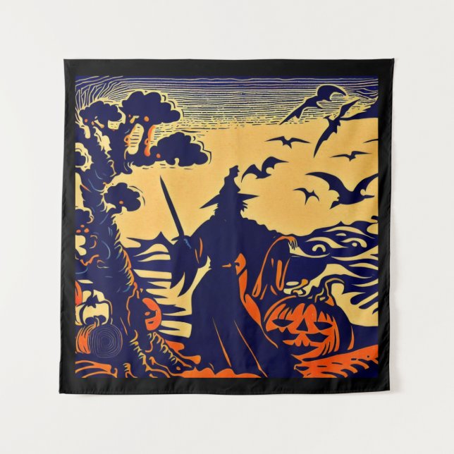 Tapiz Halloween - Estilo de Grabado en Madera 5 (Anverso)