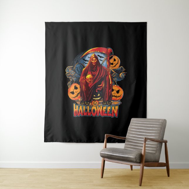 Tapiz Halloween Evil skeleton, Pumpkin (In situ)