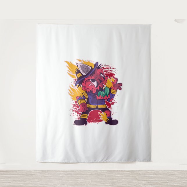 Tapiz Halloween Feliz disfraz de bombero de Halloween (Anverso)