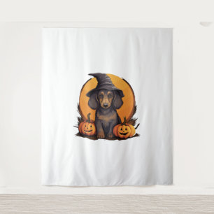 Tapiz Halloween Gorra de brujas Calabaza perro Dachshund