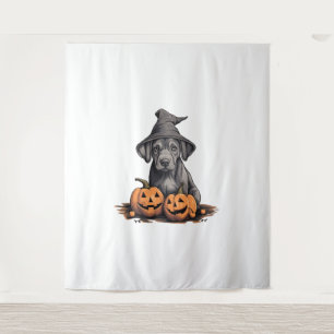 Tapiz Halloween Gorra de Brujas Calabaza Perro Gran Dane
