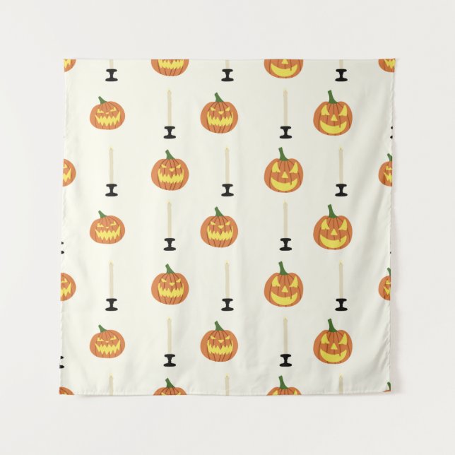 Tapiz Halloween seamless pattern with pumpkins and candl (Anverso)
