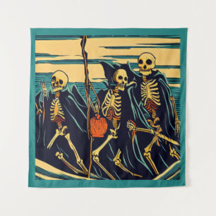 Tapiz Halloween - Skeletons Woodcut 3