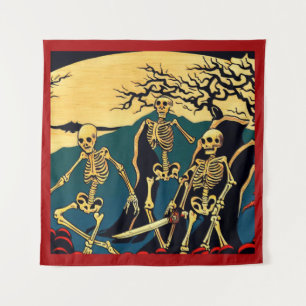 Tapiz Halloween - Skeletons Woodcut 4