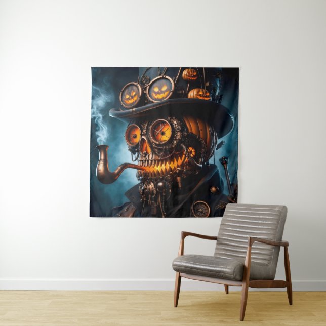 Tapiz Halloween Steampunk Jack-O-Lantern gótico (In situ)