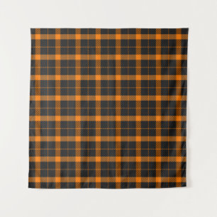 Tapiz Halloween Tartan plaid. Patrón escocés en naranja