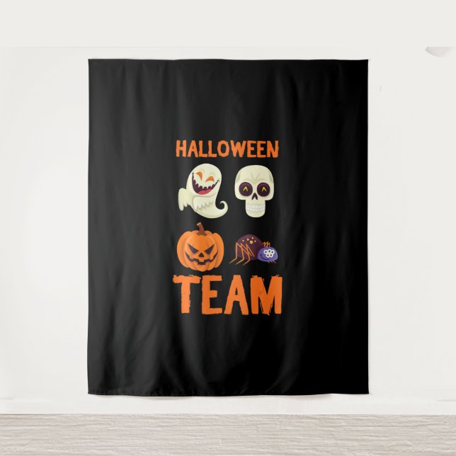 Tapiz Halloween Team Skeleton Pumpkin Ghost Spider Spode (Anverso)