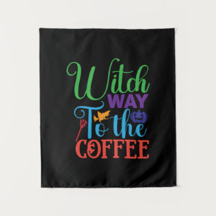 Tapiz Halloween Witch Way To the Coffee