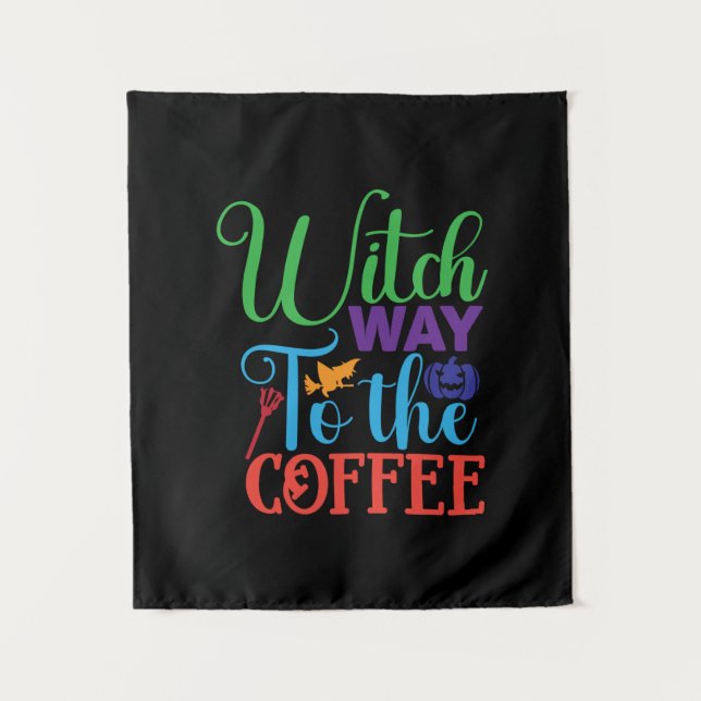Tapiz Halloween Witch Way To the Coffee (Anverso)