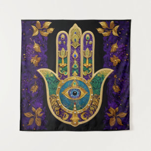 Tapiz Hamsa del Tercer Ojo Dorado Ornamentado