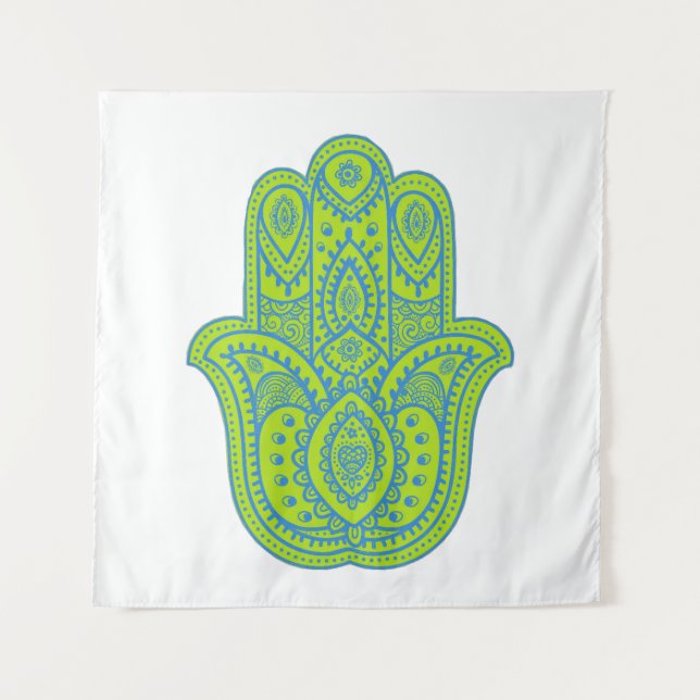 Tapiz Hamsa Design Fondo Verde y Blanco (Anverso)