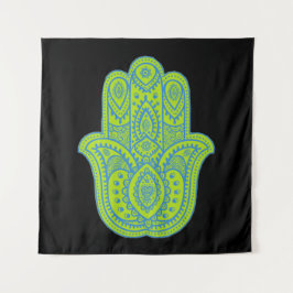 Tapiz Hamsa Design Fondo Verde y Negro