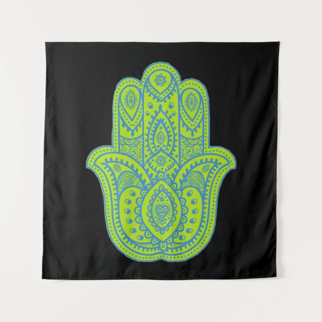 Tapiz Hamsa Design Fondo Verde y Negro (Anverso)