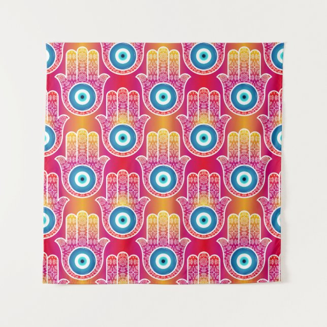 Tapiz Hamsa mística: diseño ornamentado sin fisuras. (Anverso)