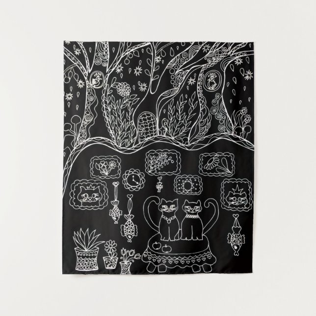 Tapiz Hand-drawn intricate cats (Anverso)