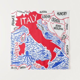 Tapiz hand drawn stylized map of Italy. Travel illustrat