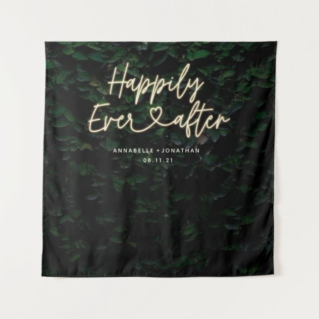 Tapiz Happily ever after modern foliage wedding party (Anverso)