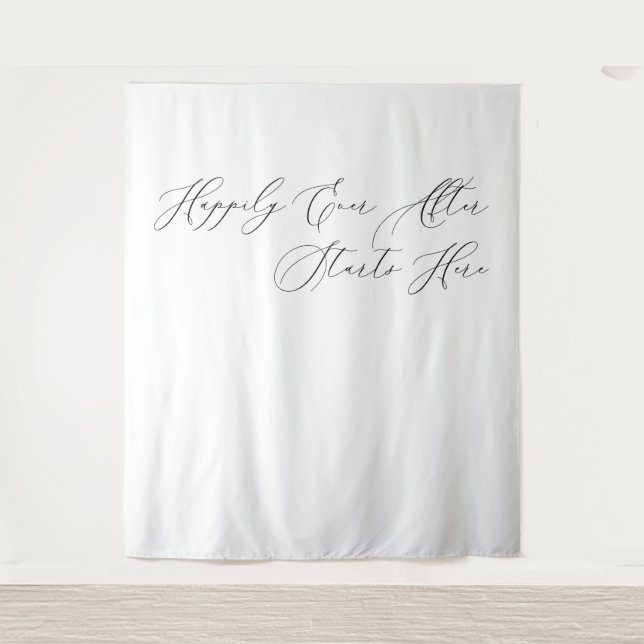 Tapiz Happily Ever After Starts Here wedding backdrop  (Anverso)