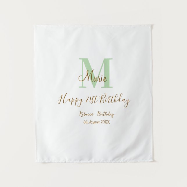 Tapiz Happy 21st Birthday green add name monogram brown  (Anverso)