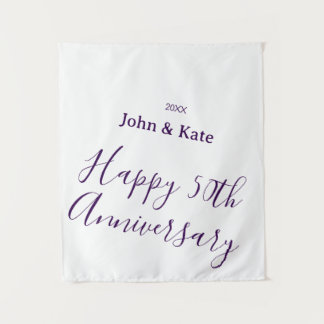 Tapiz Happy 50th anniversary purple name year simple 