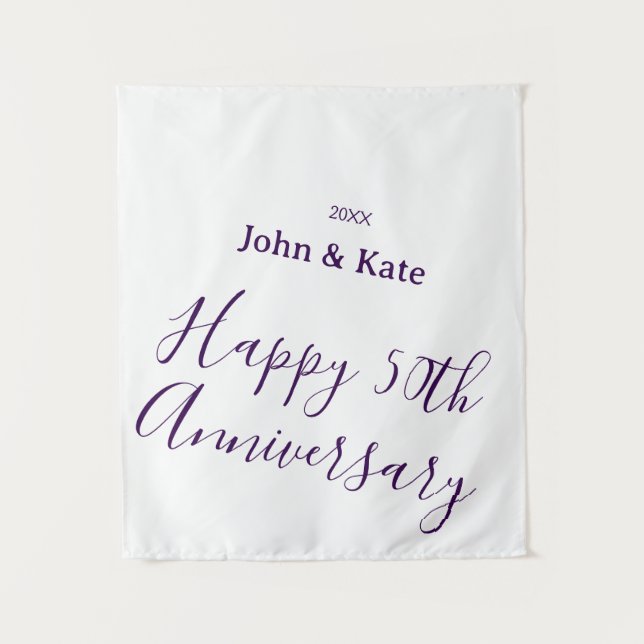 Tapiz Happy 50th anniversary purple name year simple  (Anverso)
