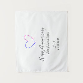 Tapiz Happy anniversary pink blue heart name date simple