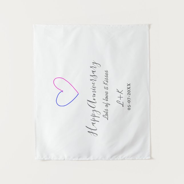 Tapiz Happy anniversary pink blue heart name date simple (Anverso)